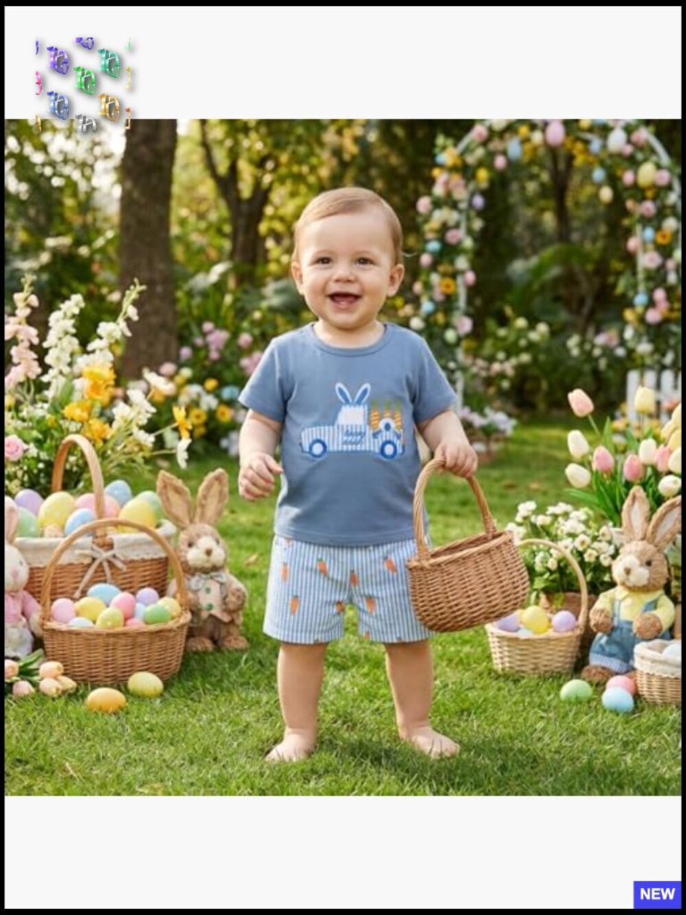Toddler Boy Easter Bunny Polo Shirt Shorts Set Summer Gentleman Outfit - Picture 2 of 7